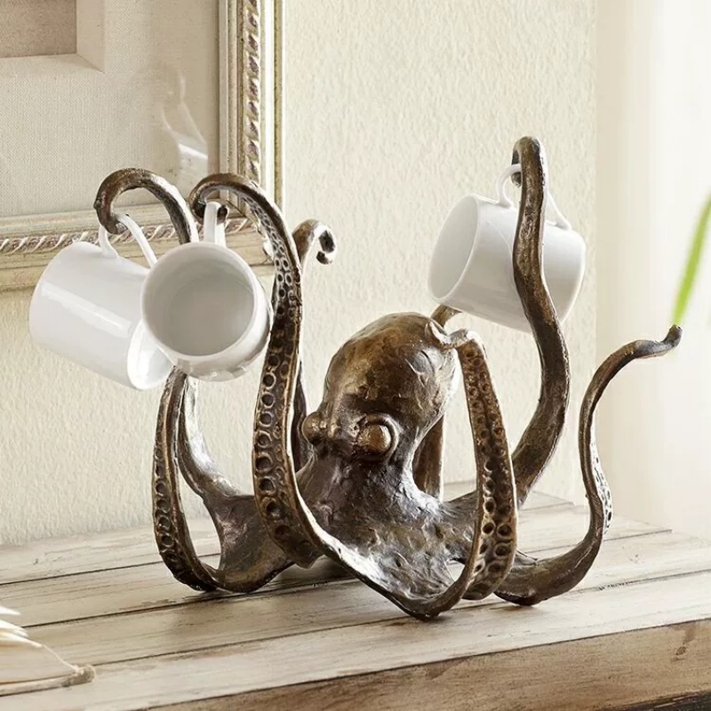 Aquarium Decor - ที่วางแก้วรูปปลาหมึก 1 ชิ้น, ของตกแต่งบ้านรูปปลาหมึกทำจากเรซิ่น, ของตกแต่งเรซิ่นสำหรับห้องนั่งเล่น สวน
