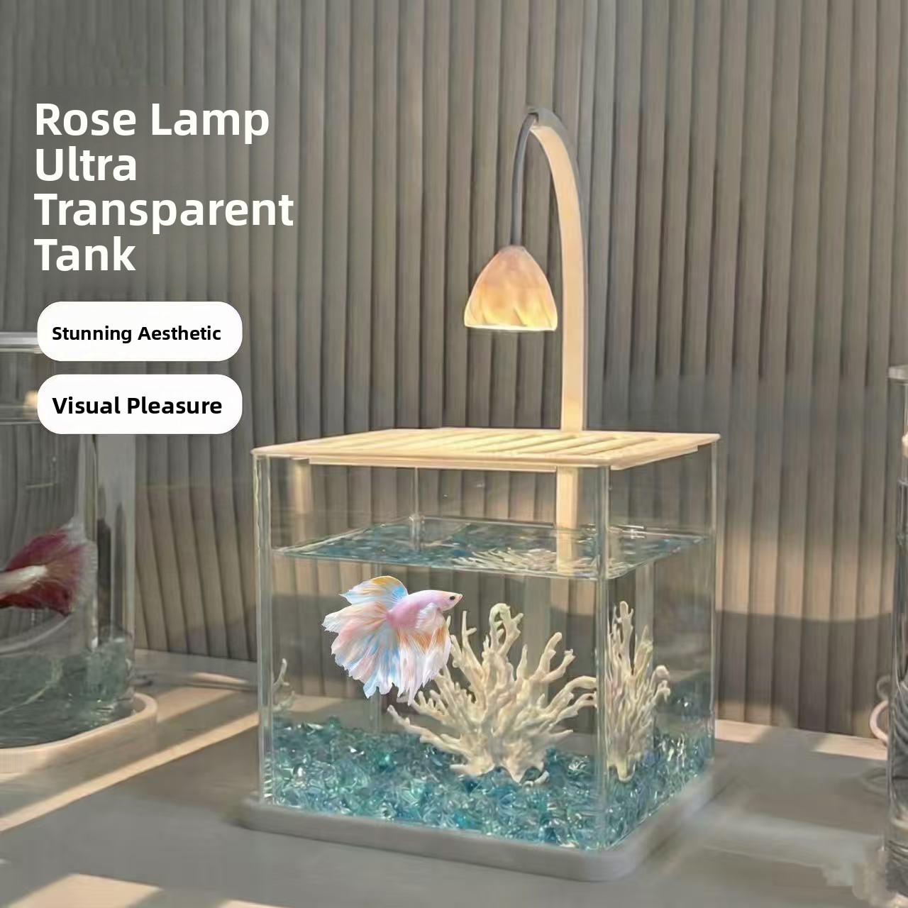 Aquarium Fish Betta - ตู้ปลาอะคริลิก ลายภูมิทัศน์ผลึกน้ำแข็ง ตั้งโต๊ะ เป็นมิตรต่อสิ่งแวดล้อม สำหรับปลาสวยงาม ชุดครบชุด
