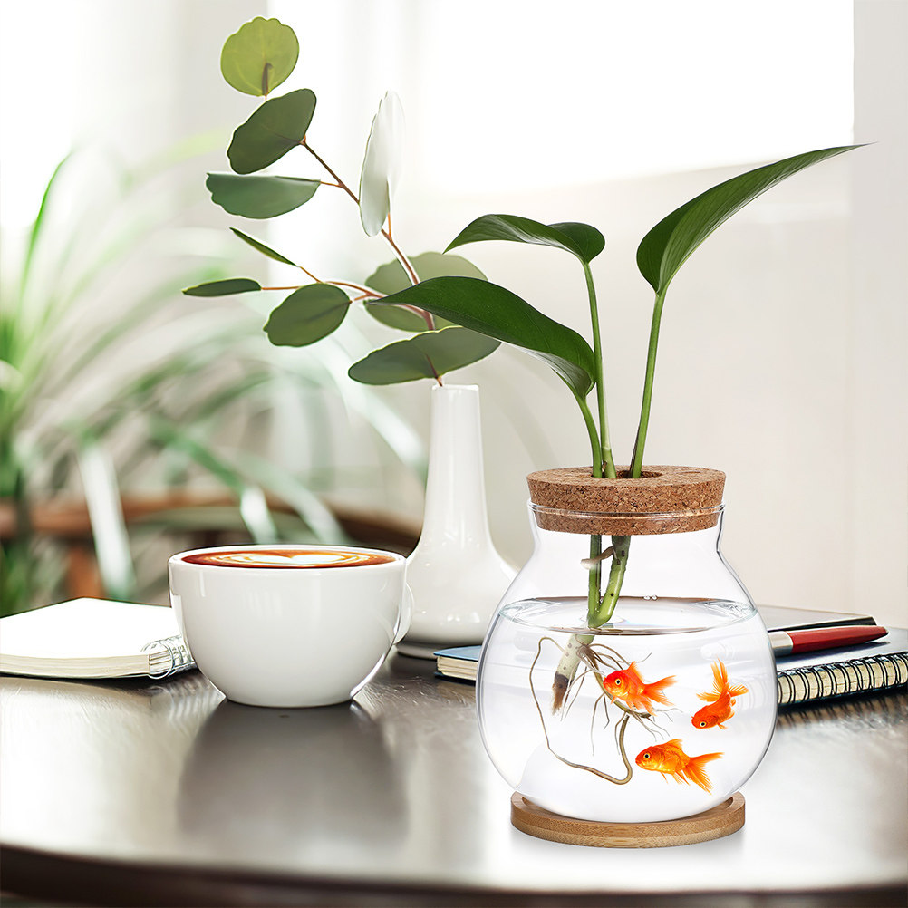 Betta Fish Tank - ตู้ปลาเบตต้าแบบตั้งโต๊ะพร้อมฝาปิด ตู้ปลาขนาดกะทัดรัด ขวดแก้วไม้ก๊อก เทอร์ราเรียม