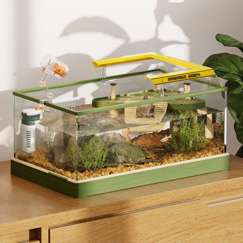 Fish Tank Filter - ตู้เลี้ยงเต่าแก้วป้องกันการหลบหนี พร้อมระบบกรองและไฟ ตกแต่งภูมิทัศน์ ตู้เพาะพันธุ์เต่า บ้านเต่า
