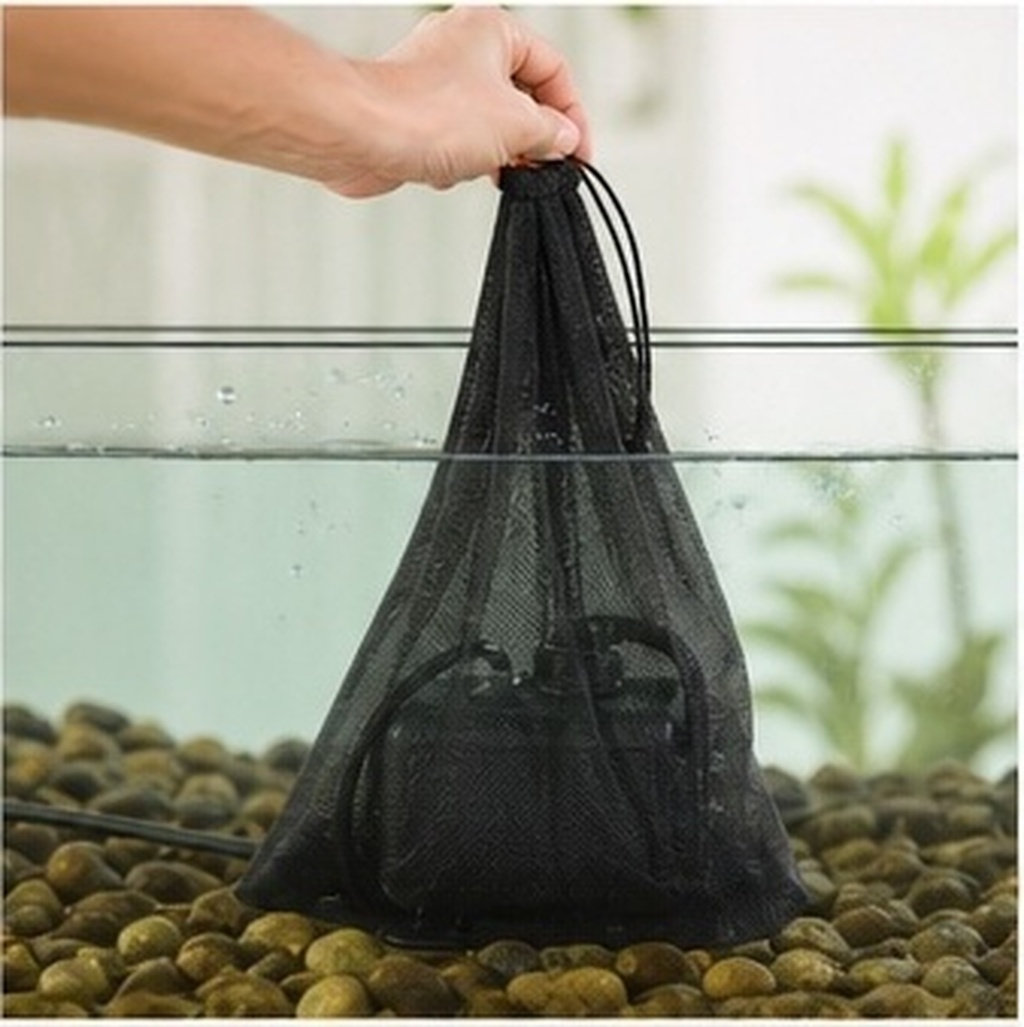Aquarium Pump - ถุงกรองแบบมีเชือกรูด 2 ชิ้น ทำจากผ้าตาข่ายโพลีเอสเตอร์ ใช้สำหรับกรองเศษสิ่งสกปรกในบ่อปลา อ่างเลี้ยงปลา